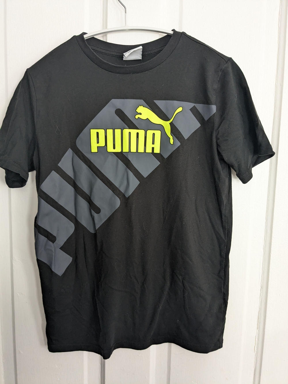 Puma Black Short-Sleeve Tee with Neon Yellow Logo